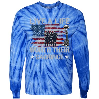 Live A Life Worth Their Sacrifice Gift Veterans Day Gift Tie-Dye Long Sleeve Shirt