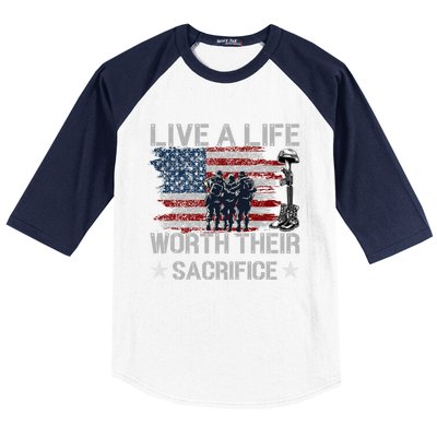 Live A Life Worth Their Sacrifice Gift Veterans Day Gift Baseball Sleeve Shirt