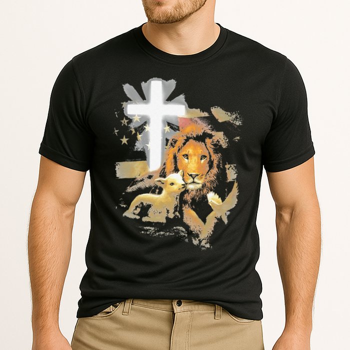 Lion And Lamb Cross Jesus Christ Cooling Performance Crew T-Shirt