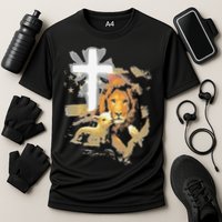 Lion And Lamb Cross Jesus Christ Cooling Performance Crew T-Shirt