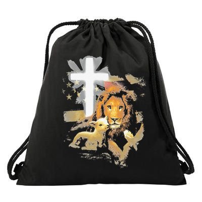 Lion And Lamb Cross Jesus Christ Drawstring Bag