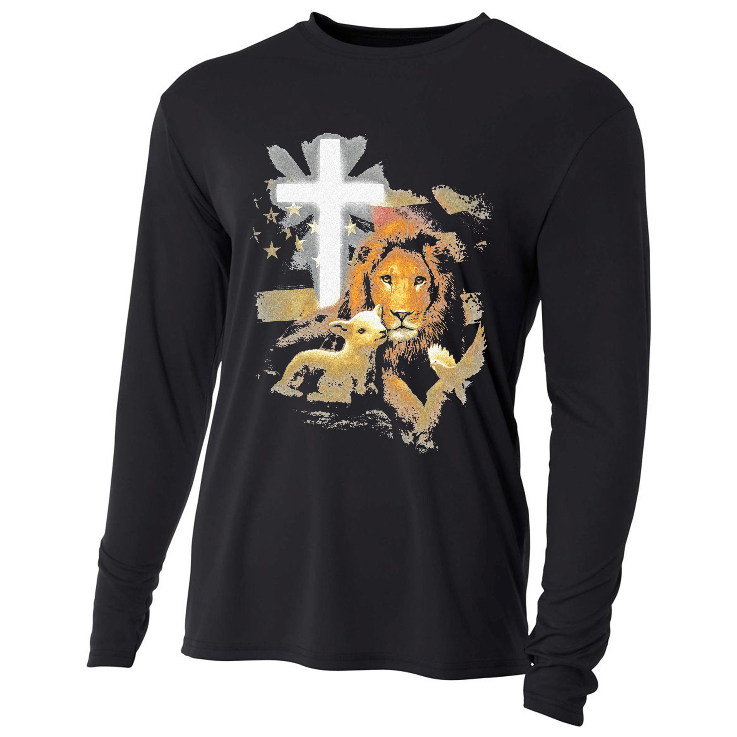 Lion And Lamb Cross Jesus Christ Cooling Performance Long Sleeve Crew