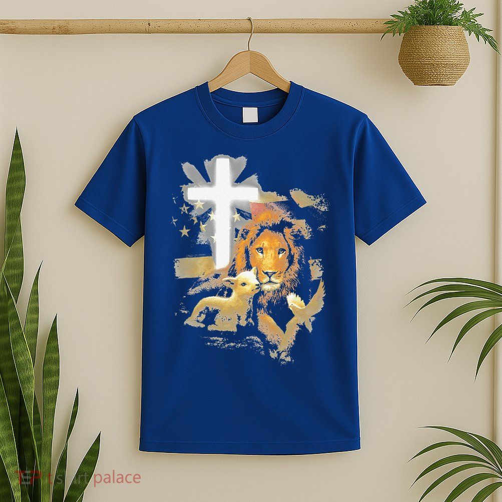 Lion And Lamb Cross Jesus Christ T-Shirt