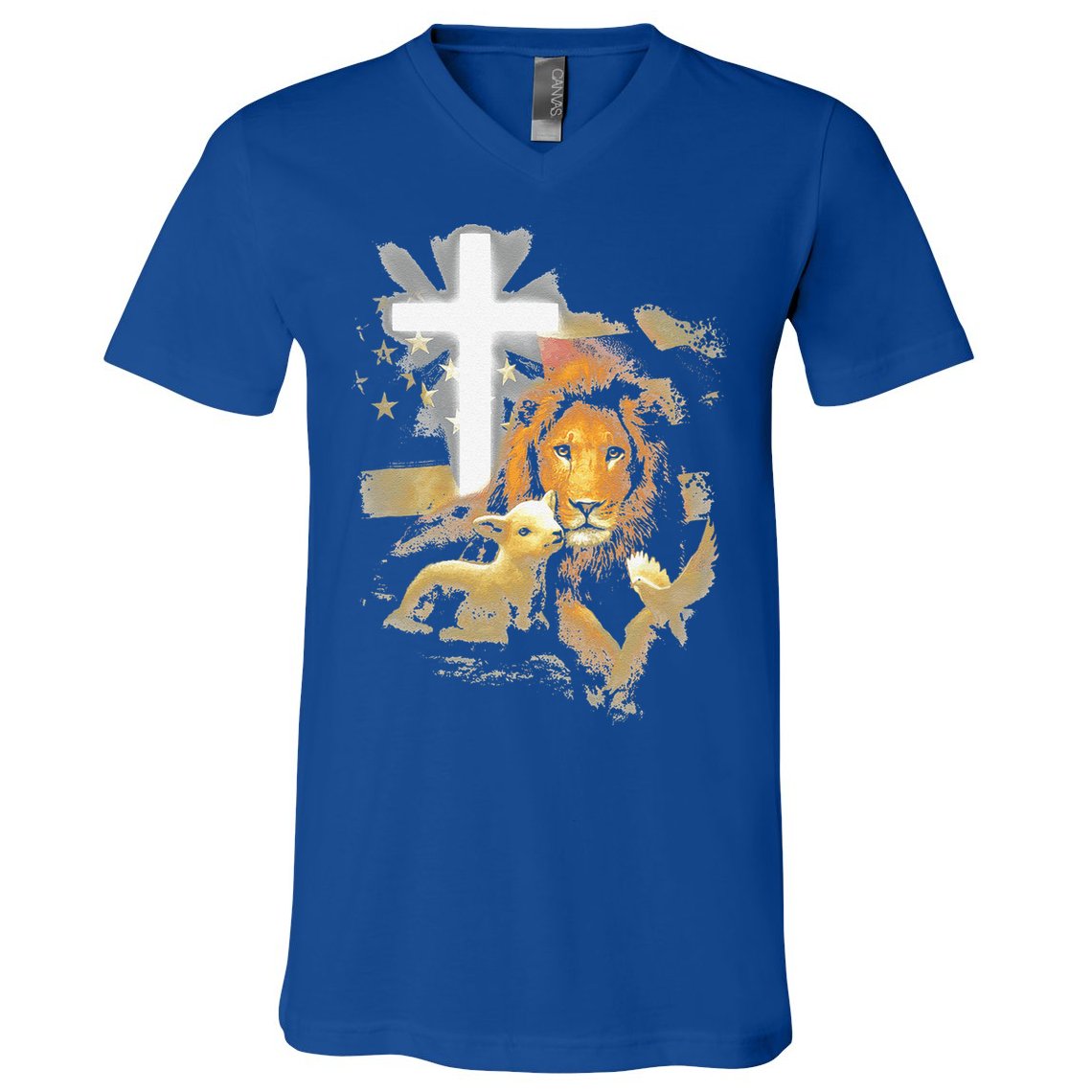 Lion And Lamb Cross Jesus Christ V-Neck T-Shirt