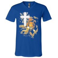Lion And Lamb Cross Jesus Christ V-Neck T-Shirt
