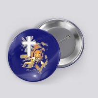 Lion And Lamb Cross Jesus Christ Button