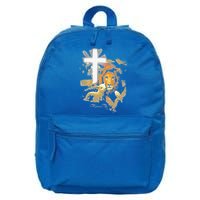 Lion And Lamb Cross Jesus Christ 16 in Basic Backpack
