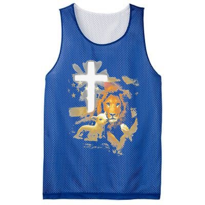 Lion And Lamb Cross Jesus Christ Mesh Reversible Basketball Jersey Tank