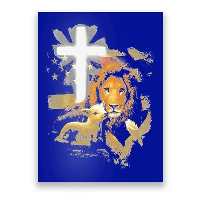 Lion And Lamb Cross Jesus Christ Poster