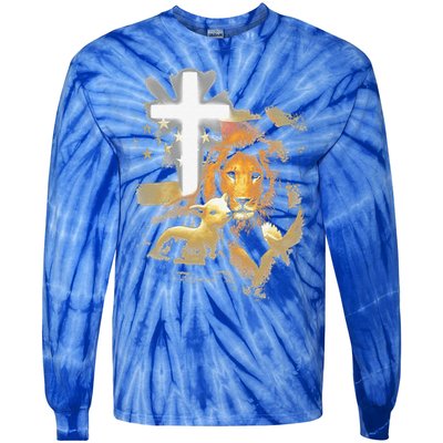 Lion And Lamb Cross Jesus Christ Tie-Dye Long Sleeve Shirt
