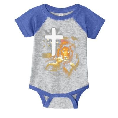 Lion And Lamb Cross Jesus Christ Infant Baby Jersey Bodysuit