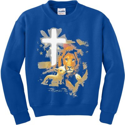 Lion And Lamb Cross Jesus Christ Kids Sweatshirt