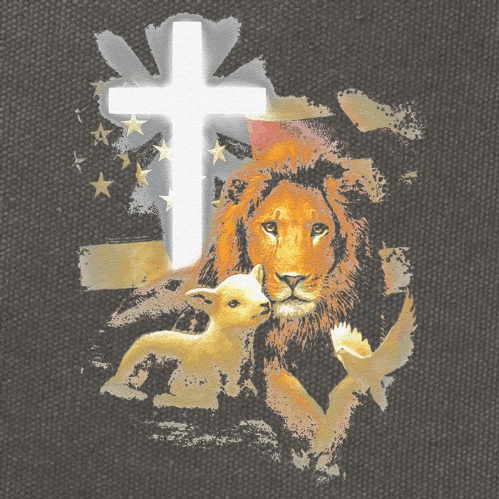 Lion And Lamb Cross Jesus Christ Cotton Canvas Backpack