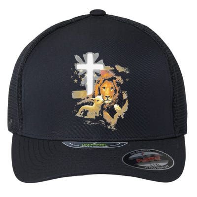 Lion And Lamb Cross Jesus Christ Flexfit Unipanel Trucker Cap