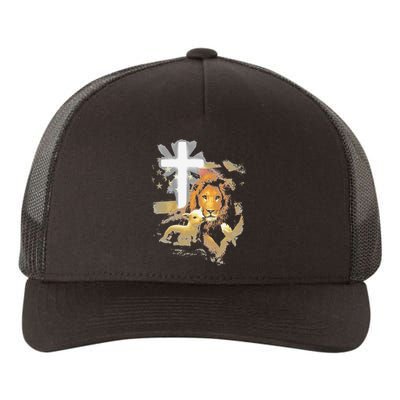 Lion And Lamb Cross Jesus Christ Yupoong Adult 5-Panel Trucker Hat