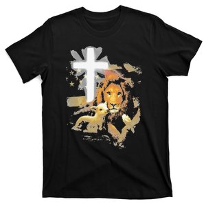 Lion And Lamb Cross Jesus Christ T-Shirt