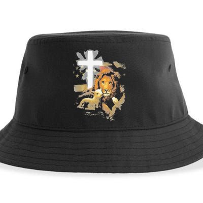 Lion And Lamb Cross Jesus Christ Sustainable Bucket Hat