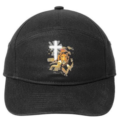 Lion And Lamb Cross Jesus Christ 7-Panel Snapback Hat