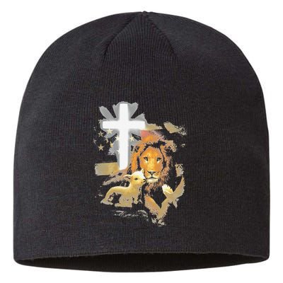 Lion And Lamb Cross Jesus Christ Sustainable Beanie