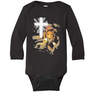 Lion And Lamb Cross Jesus Christ Baby Long Sleeve Bodysuit