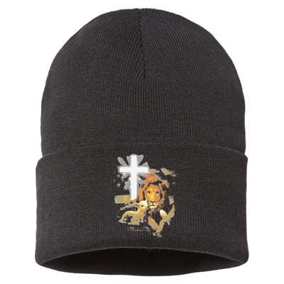 Lion And Lamb Cross Jesus Christ Sustainable Knit Beanie