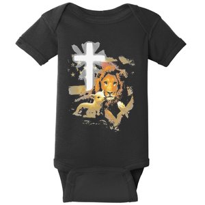 Lion And Lamb Cross Jesus Christ Baby Bodysuit