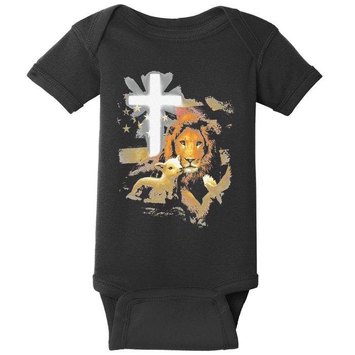 Lion And Lamb Cross Jesus Christ Baby Bodysuit