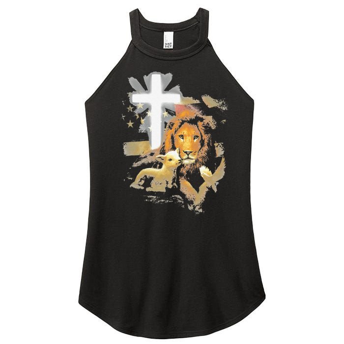 Lion And Lamb Cross Jesus Christ Women’s Perfect Tri Rocker Tank