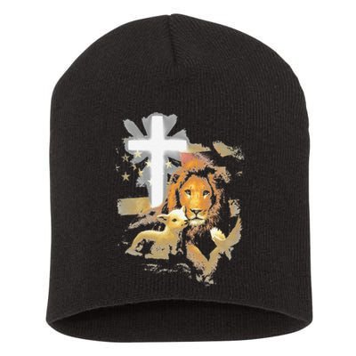 Lion And Lamb Cross Jesus Christ Short Acrylic Beanie