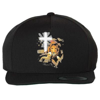 Lion And Lamb Cross Jesus Christ Wool Snapback Cap