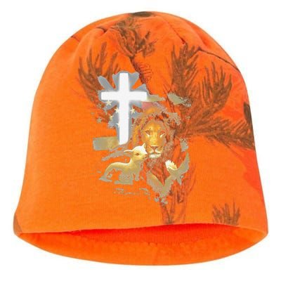 Lion And Lamb Cross Jesus Christ Kati - Camo Knit Beanie