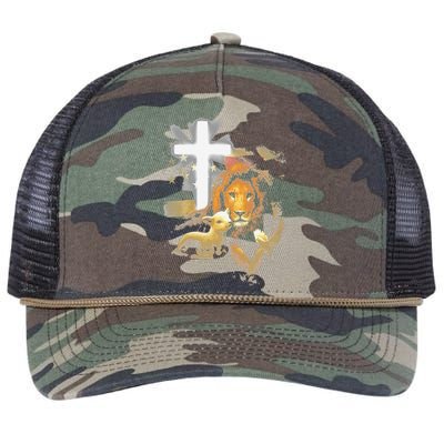 Lion And Lamb Cross Jesus Christ Retro Rope Trucker Hat Cap