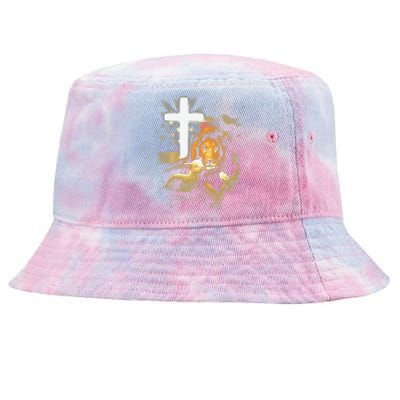 Lion And Lamb Cross Jesus Christ Tie-Dyed Bucket Hat