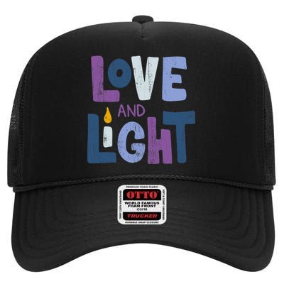 Love And Light Hanukkah Chanukah Jewish Trending Gift High Crown Mesh Back Trucker Hat