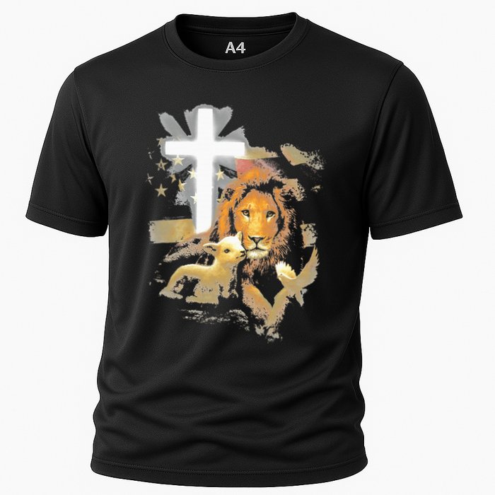 Lion And Lamb Cross Jesus Christ Cooling Performance Crew T-Shirt