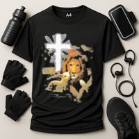 Lion And Lamb Cross Jesus Christ Cooling Performance Crew T-Shirt