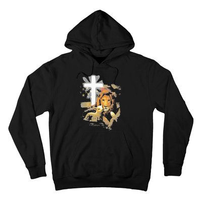 Lion And Lamb Cross Jesus Christ Hoodie