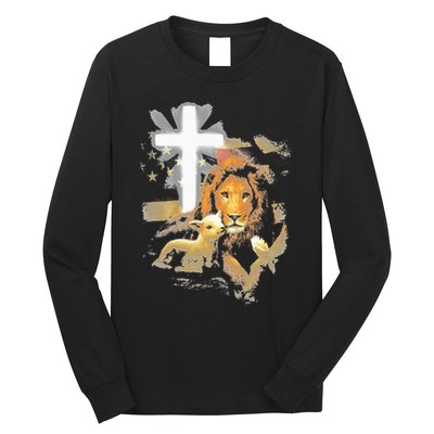 Lion And Lamb Cross Jesus Christ Long Sleeve Shirt