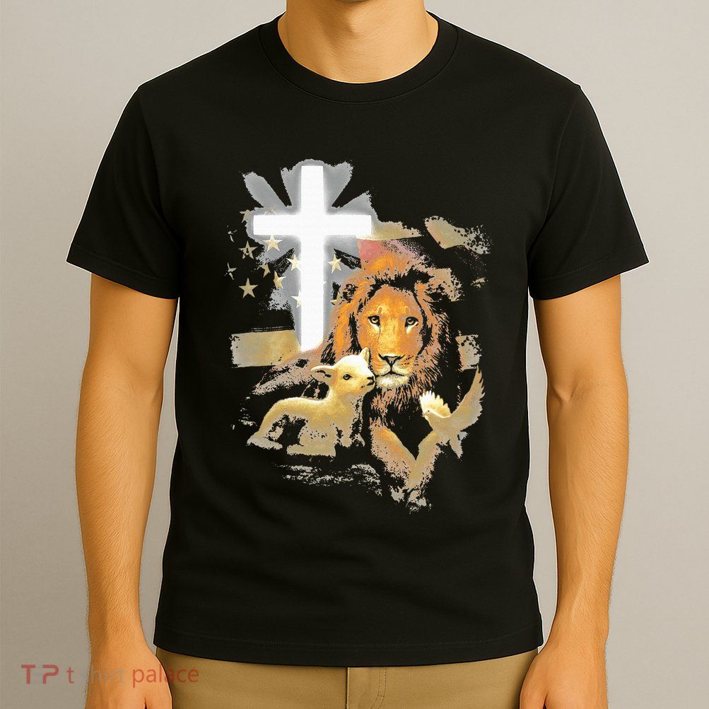 Lion And Lamb Cross Jesus Christ T-Shirt