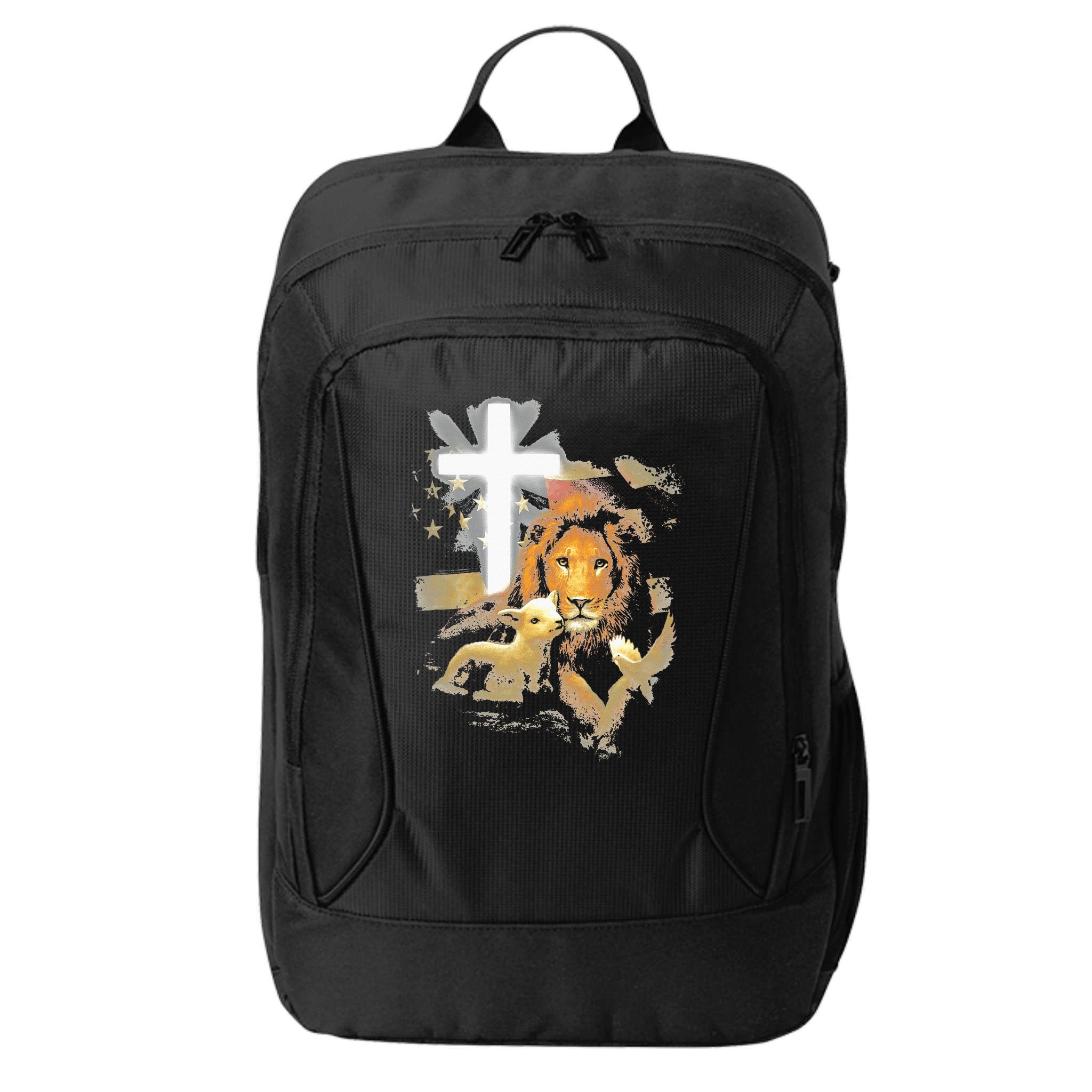 Lion And Lamb Cross Jesus Christ City Backpack