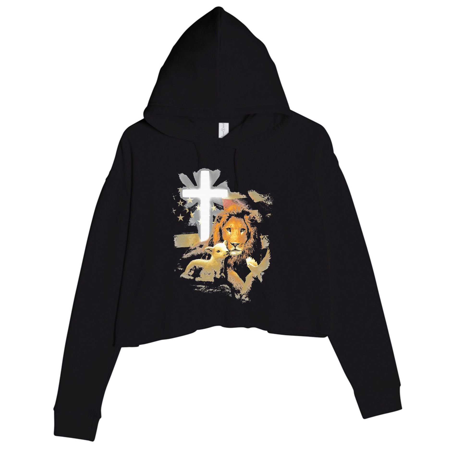 Lion And Lamb Cross Jesus Christ Crop Fleece Hoodie