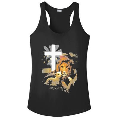 Lion And Lamb Cross Jesus Christ Ladies PosiCharge Competitor Racerback Tank
