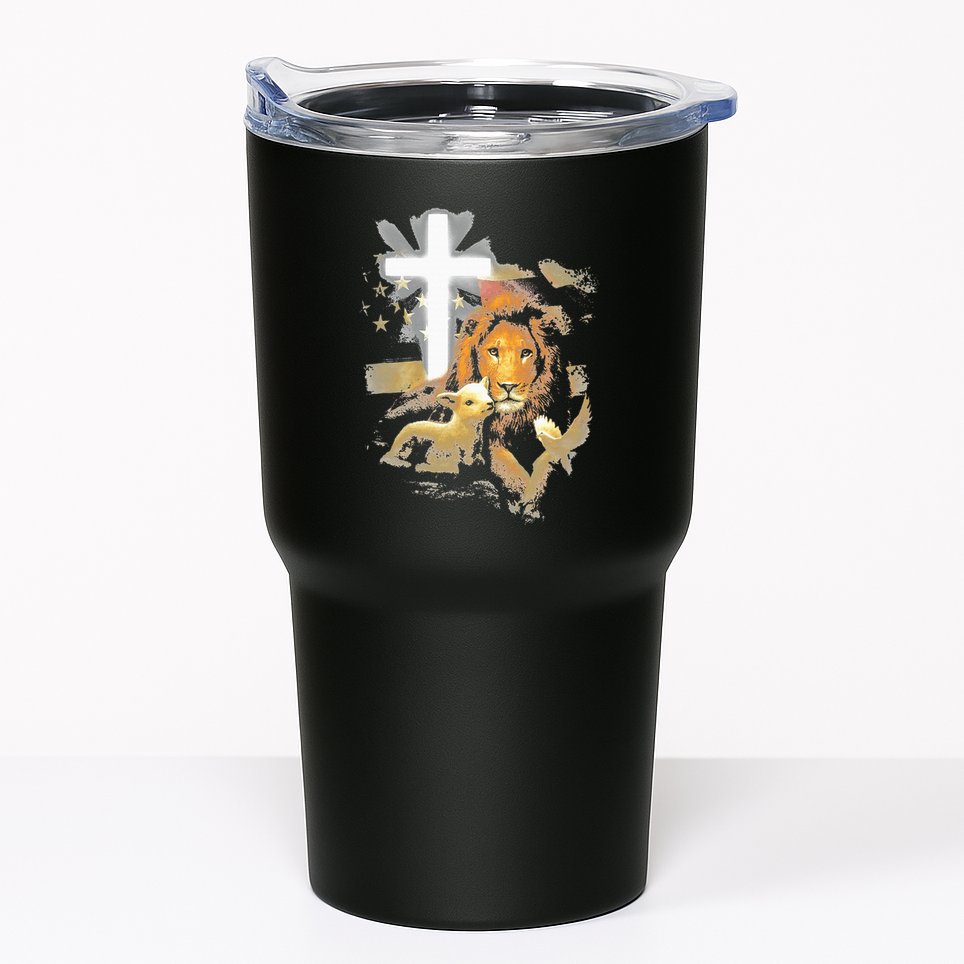 Lion And Lamb Cross Jesus Christ Tumbler