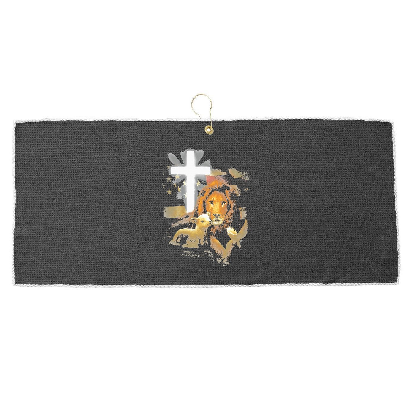 Lion And Lamb Cross Jesus Christ Large Microfiber Waffle Golf Towel