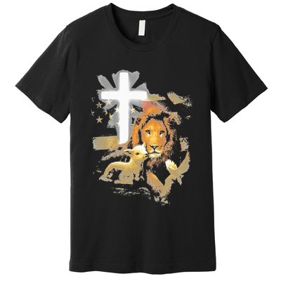 Lion And Lamb Cross Jesus Christ Premium T-Shirt
