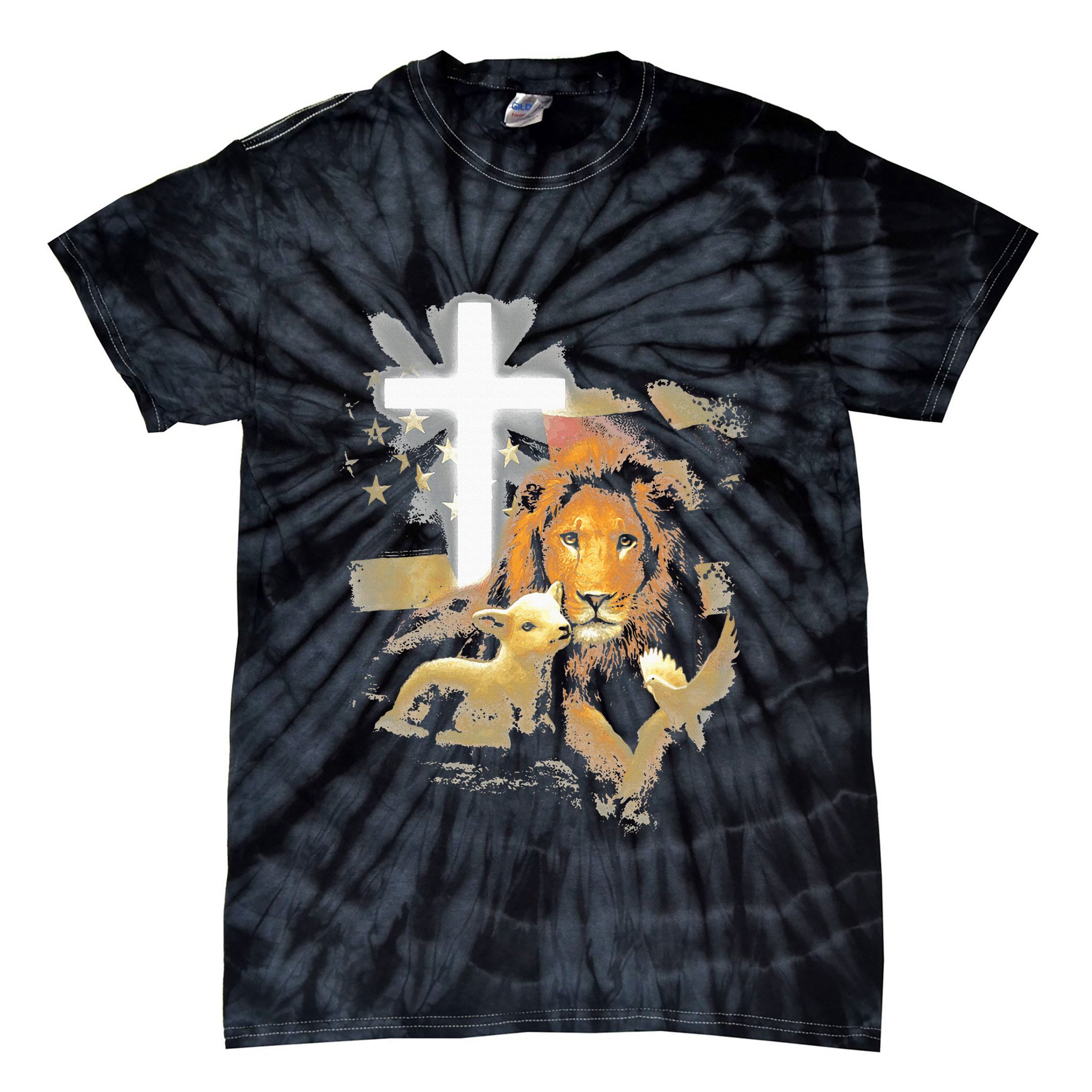 Lion And Lamb Cross Jesus Christ Tie-Dye T-Shirt