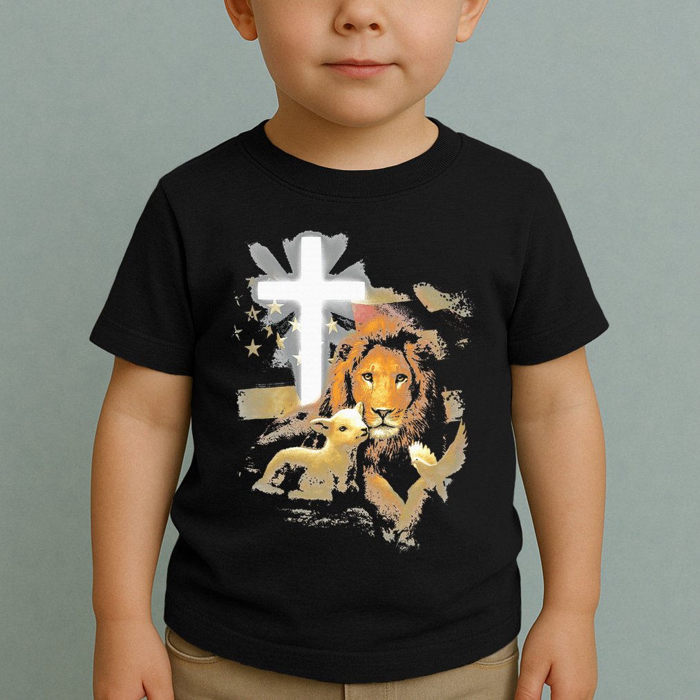 Lion And Lamb Cross Jesus Christ Toddler T-Shirt