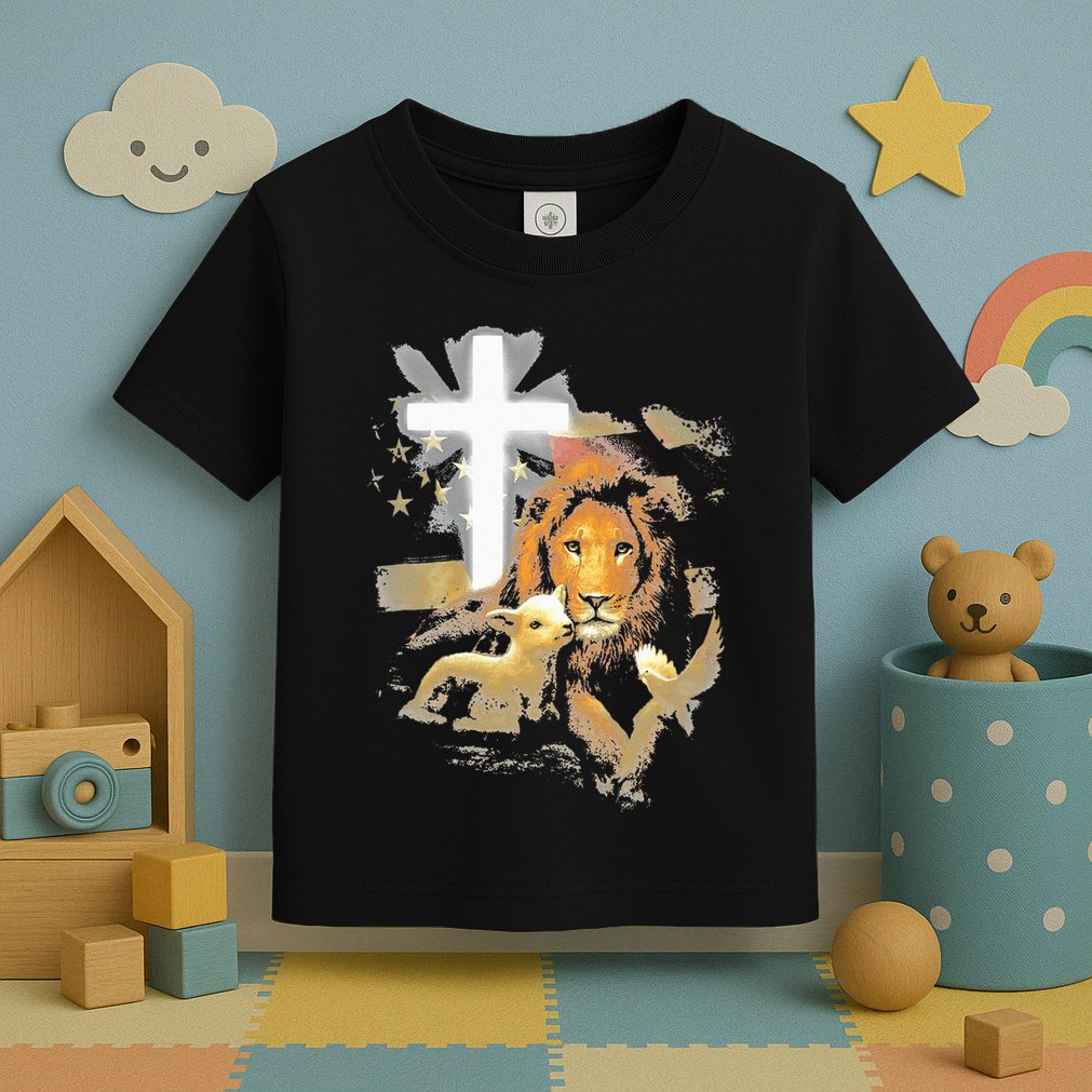 Lion And Lamb Cross Jesus Christ Toddler T-Shirt