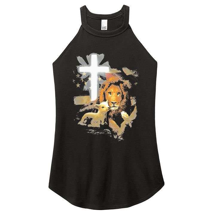 Lion And Lamb Cross Jesus Christ Women's Perfect Tri Rocker Tank
