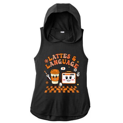 Lattes And Language Speech Therapy Sped Teachers SLP Fall Ladies PosiCharge Tri-Blend Wicking Draft Hoodie Tank